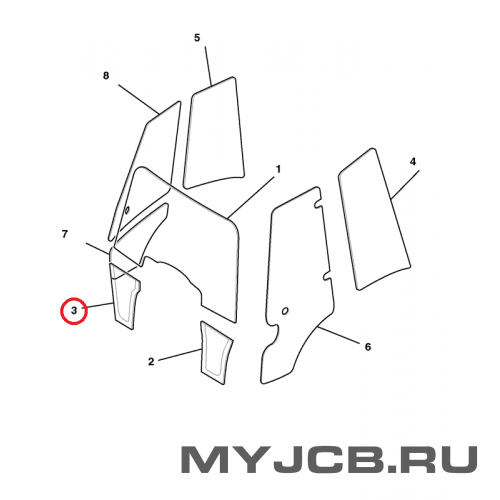 Стекло лобовое нижнее, правое JCB CX 333/R4243